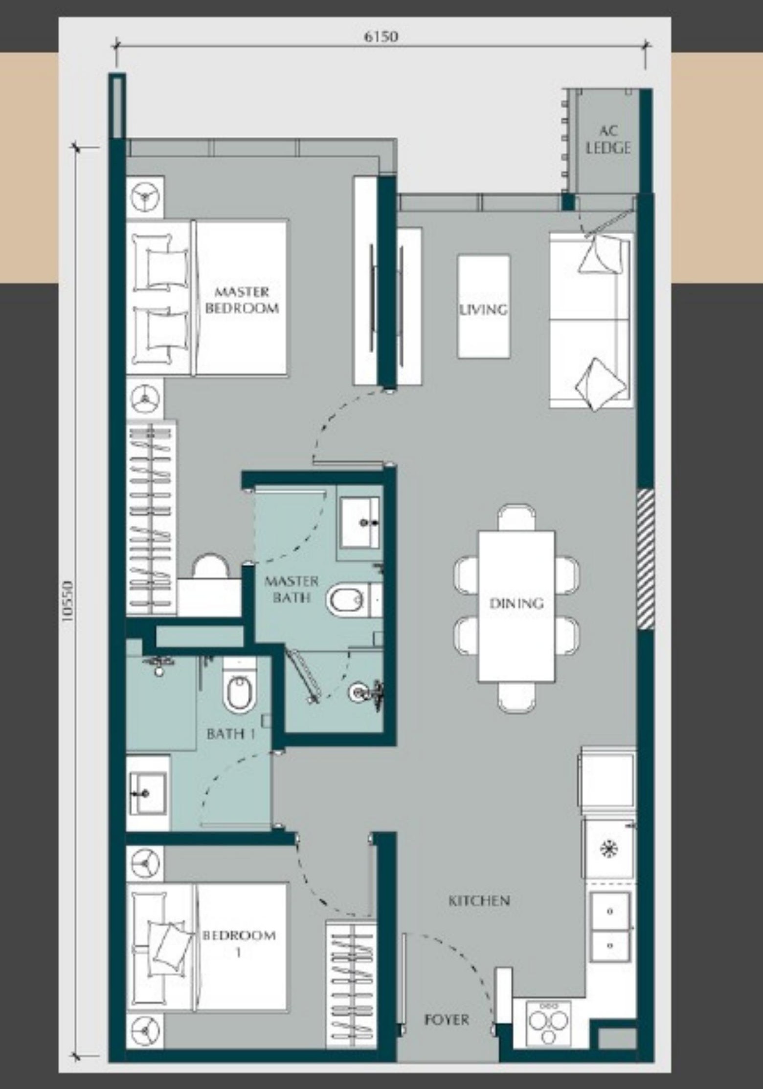 Times Square 2 Kuala Lumpur Type B 2 Bedrooms · 2 Bathrooms 678 sq ft floor plan